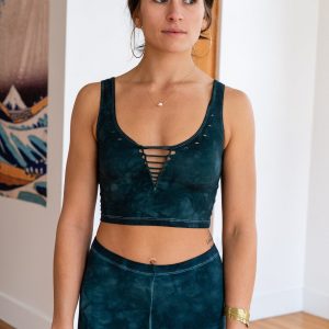 Enchanting Emerald Lace-Up Crop Top Unleash Your Inner Goddess for Yoga and Beyond
