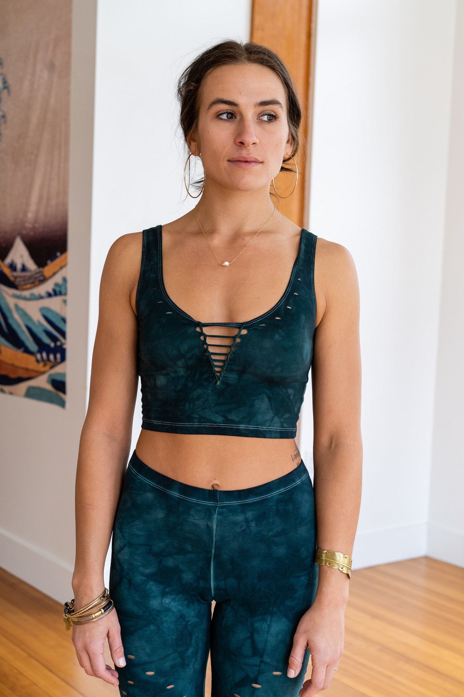 Enchanting Emerald Lace-Up Crop Top Unleash Your Inner Goddess for Yoga and Beyond - Image 2