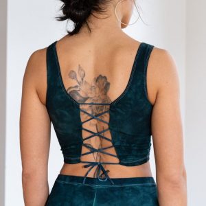 Enchanting Emerald Lace-Up Crop Top Unleash Your Inner Goddess for Yoga and Beyond