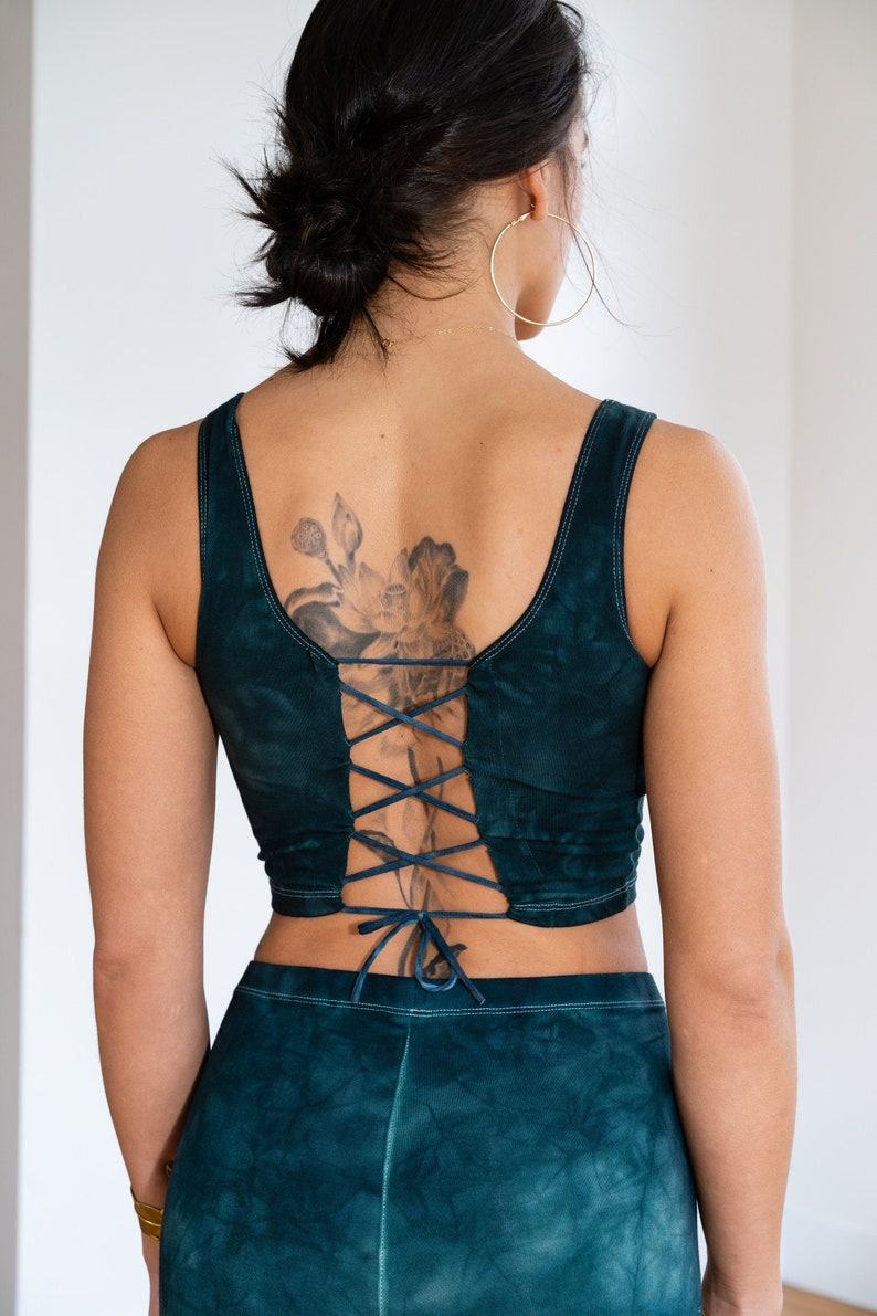Enchanting Emerald Lace-Up Crop Top Unleash Your Inner Goddess for Yoga and Beyond