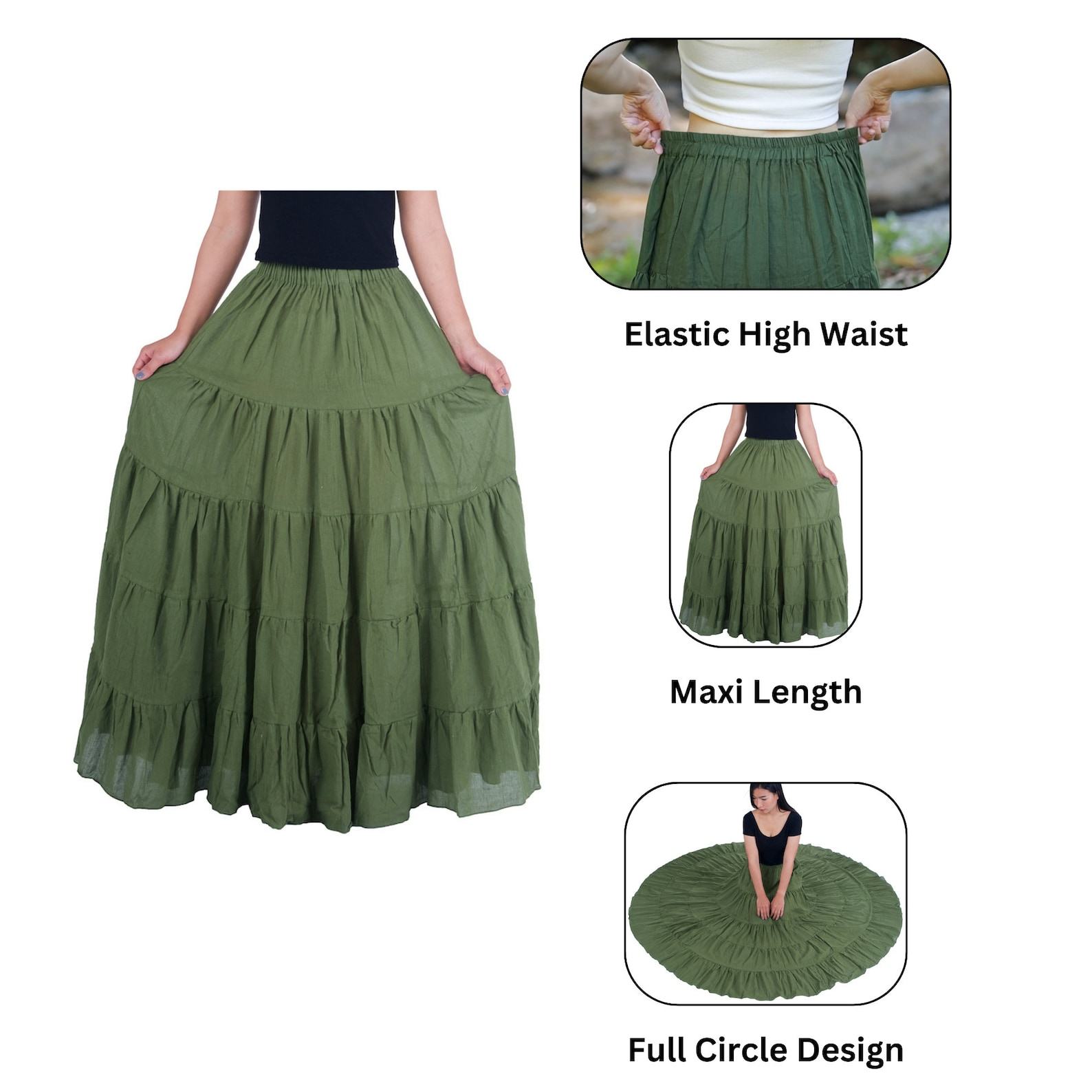 Enchanting Emerald Maxi Skirt Flowy Bohemian Rhapsody for Fall and Halloween