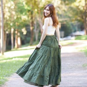 Enchanting Emerald Maxi Skirt Flowy Bohemian Rhapsody for Fall and Halloween
