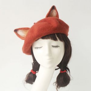 Enchanting Fox Beret Handmade Wool Felted Beret with Playful Fox Ears