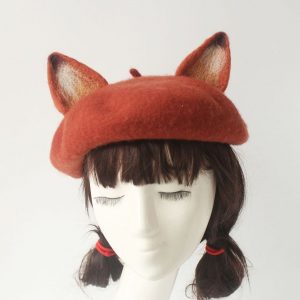 Enchanting Fox Beret Handmade Wool Felted Beret with Playful Fox Ears