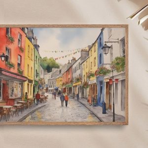 Enchanting Galway Cityscape Watercolor Art Print of Quay Street, Ireland