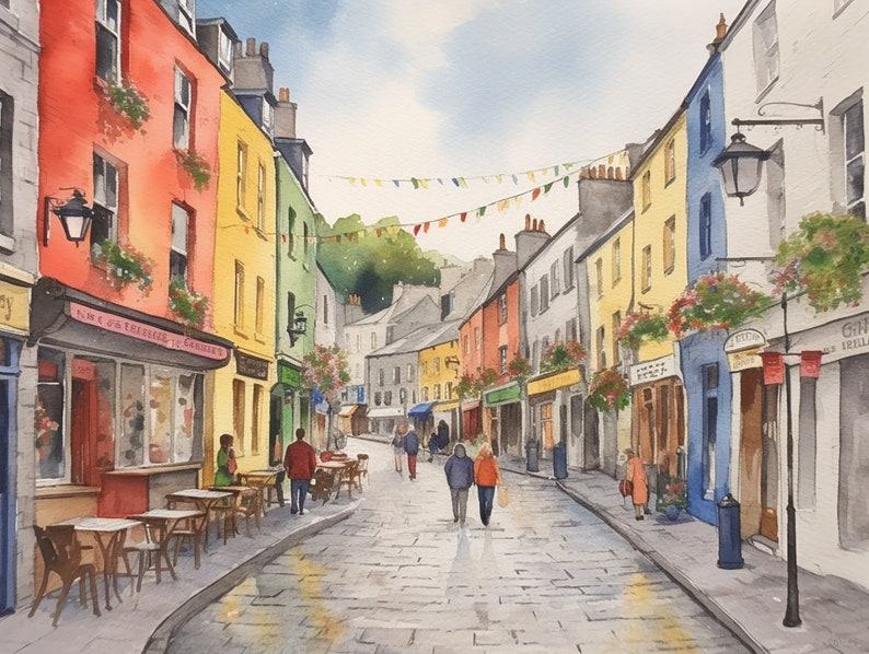 Enchanting Galway Cityscape Watercolor Art Print of Quay Street, Ireland