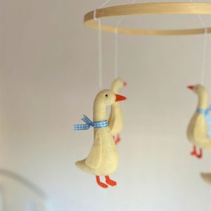 Enchanting Goose Blue Ribbon Baby Mobile A Serene Haven for Little Dreamers