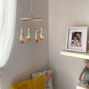 Enchanting Goose Blue Ribbon Baby Mobile A Serene Haven for Little Dreamers