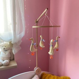 Enchanting Goose Blue Ribbon Baby Mobile A Serene Haven for Little Dreamers