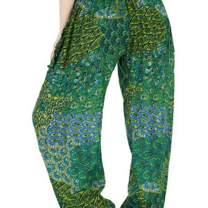 Enchanting Green Peacock Boho Pants Flowy, Comfy, and Ethically Made