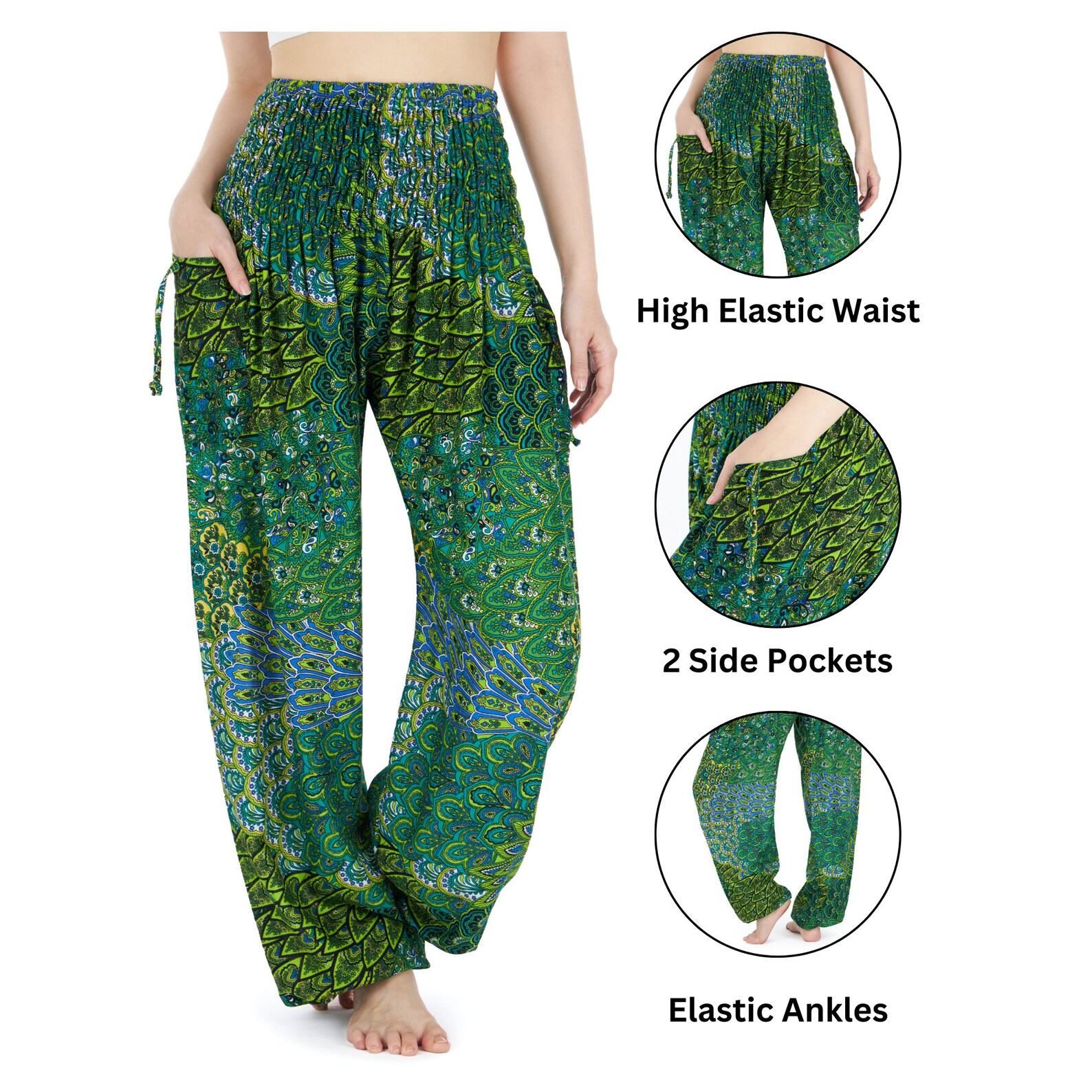 Enchanting Green Peacock Boho Pants Flowy, Comfy, and Ethically Made