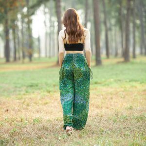 Enchanting Green Peacock Boho Pants Flowy, Comfy, and Ethically Made