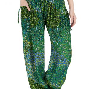 Enchanting Green Peacock Boho Pants Flowy, Comfy, and Ethically Made