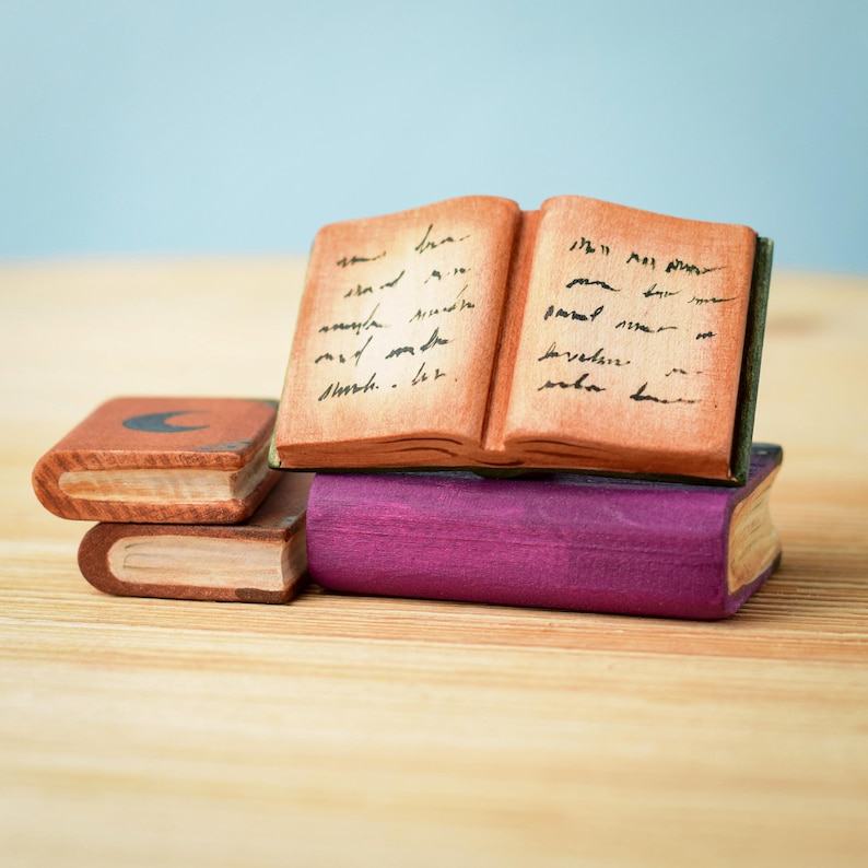 Enchanting Handcrafted Wooden Books Spooky Halloween Decor for Imaginative Play