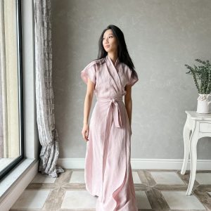 Enchanting HARPER Flowing Linen Wrap Dress for Summer Grace and Timeless Elegance
