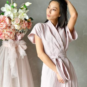 Enchanting HARPER Flowing Linen Wrap Dress for Summer Grace and Timeless Elegance