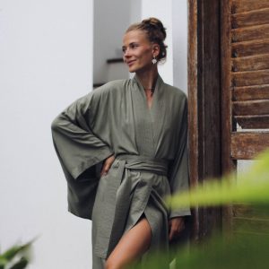 Enchanting Kimono Embrace Japanese Elegance with Our Olive Kimono Dress