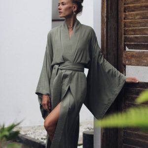 Enchanting Kimono Embrace Japanese Elegance with Our Olive Kimono Dress