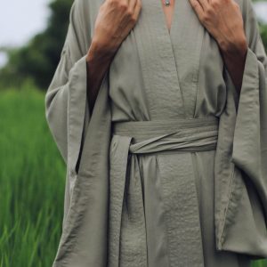 Enchanting Kimono Embrace Japanese Elegance with Our Olive Kimono Dress