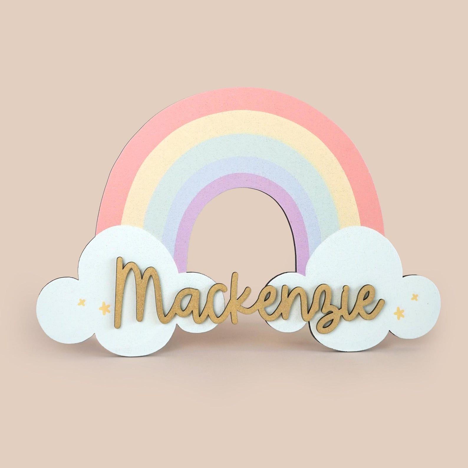 Enchanting Rainbow Haven Personalized Wooden Name Sign for a Magical Nursery