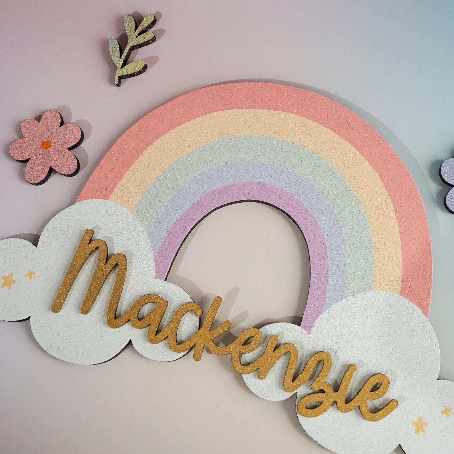 Enchanting Rainbow Haven Personalized Wooden Name Sign for a Magical Nursery