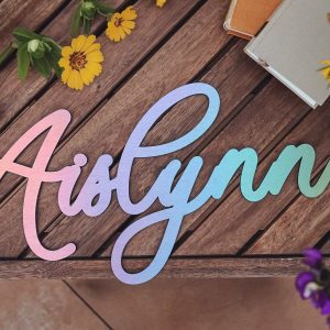 Enchanting Rainbow Wooden Name Sign A Personalized Haven for Your Little Princess