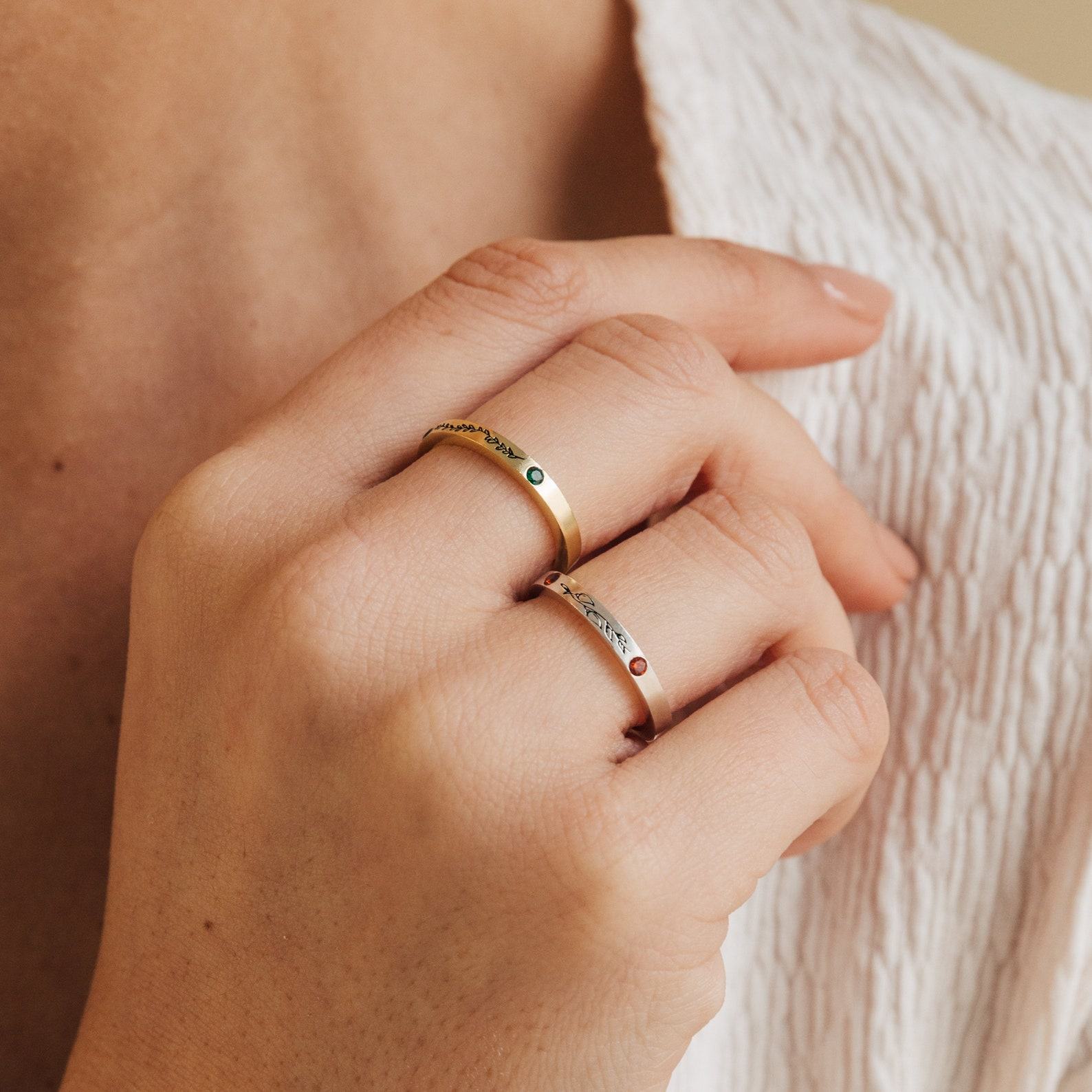 Engraved Floral Birthstone Ring A Timeless Treasure for Mom