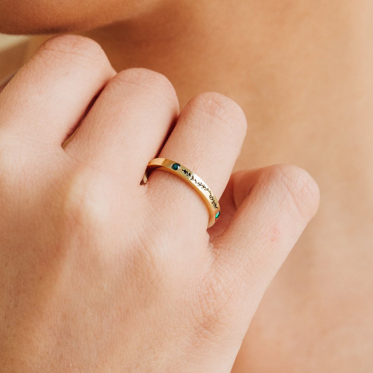 Engraved Floral Birthstone Ring A Timeless Treasure for Mom