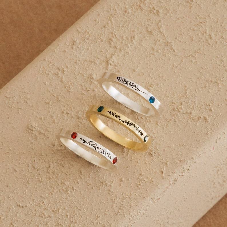 Engraved Floral Birthstone Ring A Timeless Treasure for Mom