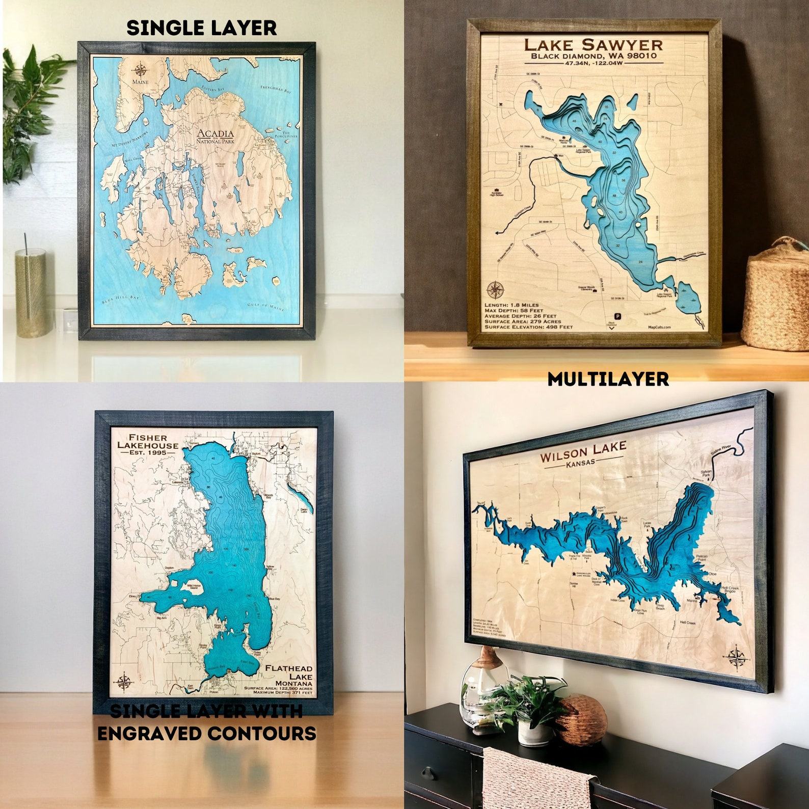 Engraved Lake Map Capture Your Waterfront Memories in Wood
