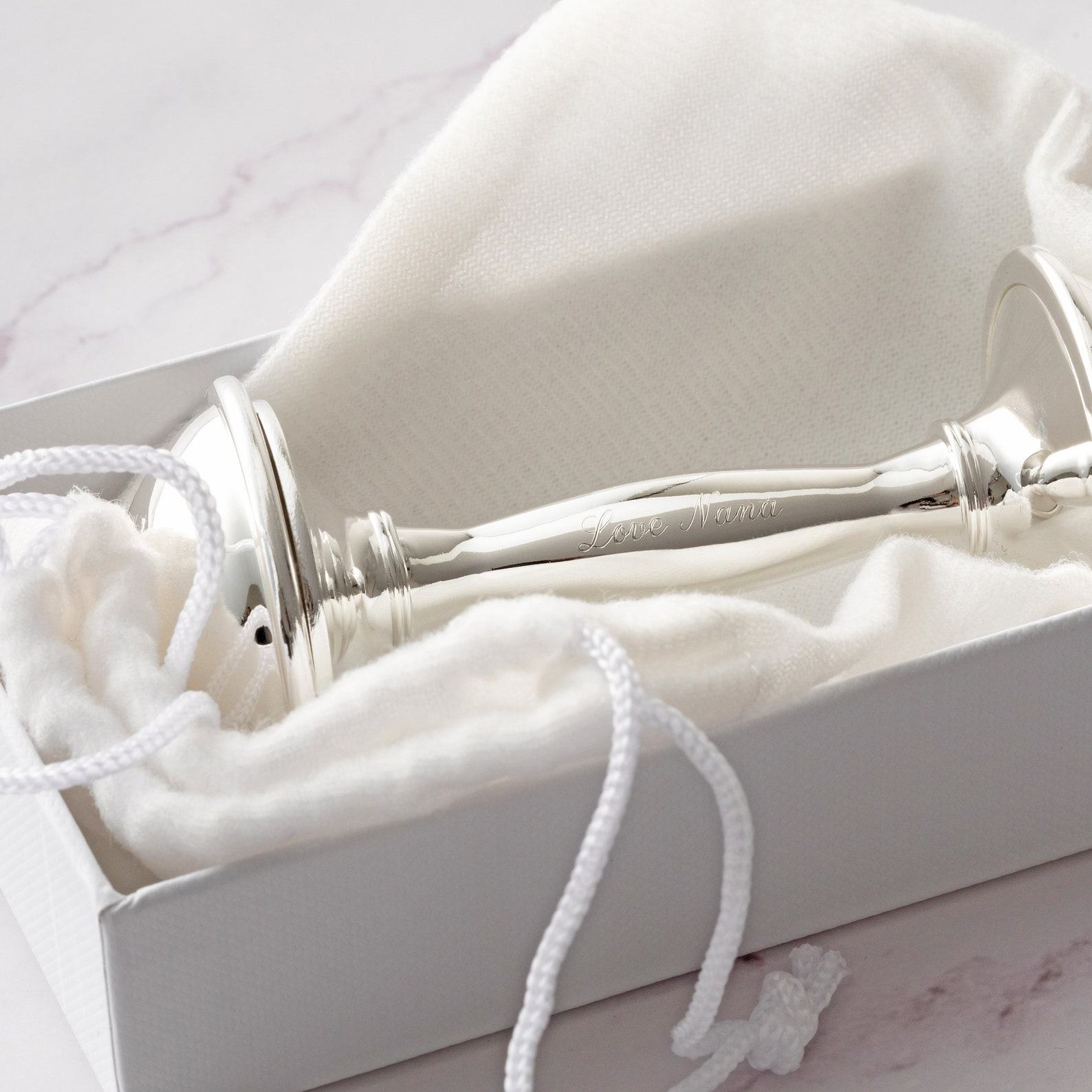 Engraved Silver-Plated Rattle A Cherished Keepsake for Your Little One’s Special Day