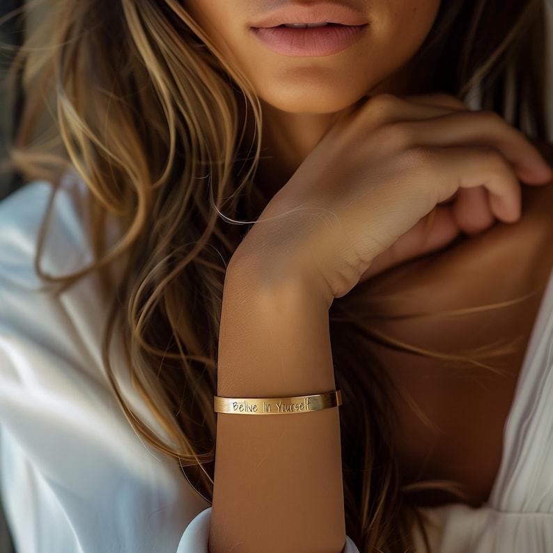 Engraved Text Bracelet Personalize Your Style with a Delicate Open Cuff