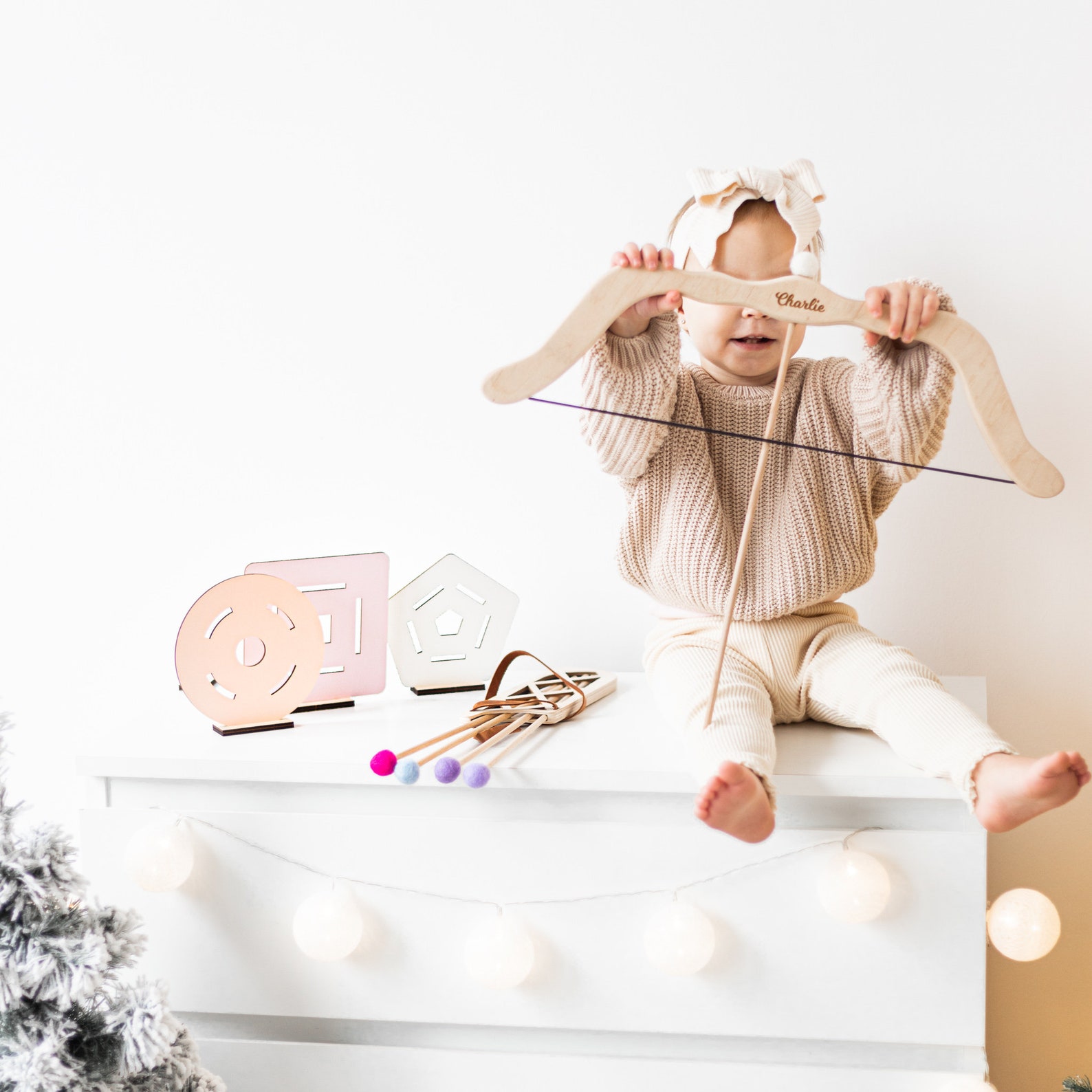 Engraved Wooden Archery Set for Kids – Safe Outdoor Toy Bow & Arrow – Christmas Present