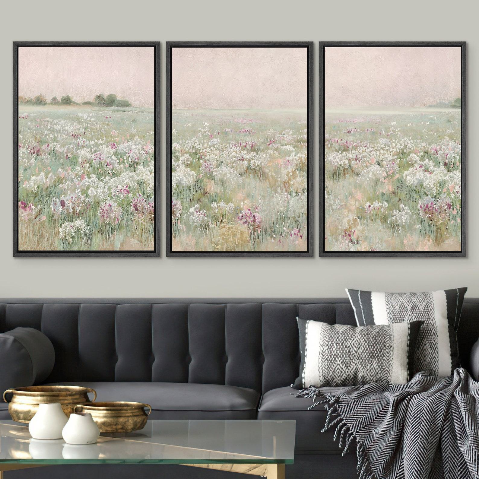 Enliven Your Abode with Nature’s Embrace Framed Canvas Wall Art Set of 3 Wilderness Flower Abstracts