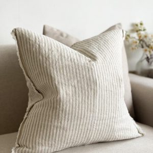 Esmee Natural Beige Stripe Linen Cushion with Duck Feather Inner – Comfort and Style for Your Home
