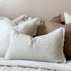 Esmee Natural Beige Stripe Linen Cushion with Duck Feather Inner – Comfort and Style for Your Home