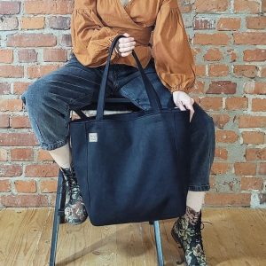Everyday Black Eco Nubuck Handbag The Perfect Oversized Tote for the Conscious Fashionista