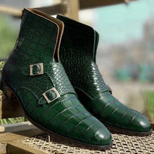 Exotic Alligator Texture Double Monk Boots – Handmade Goodyear Welt Chukka Boots