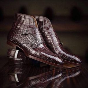 Exotic Alligator Texture Double Monk Boots – Handmade Goodyear Welt Chukka Boots