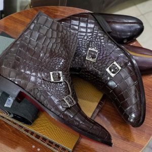 Exotic Alligator Texture Double Monk Boots – Handmade Goodyear Welt Chukka Boots