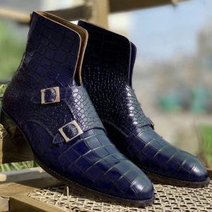 Exotic Alligator Texture Double Monk Boots – Handmade Goodyear Welt Chukka Boots