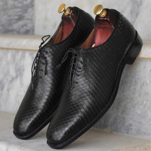 Exotic Python Whole Cut Shoes  Handmade Leather Lace-Ups for Men