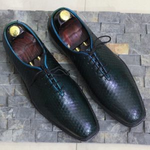 Exotic Python Whole Cut Shoes  Handmade Leather Lace-Ups for Men