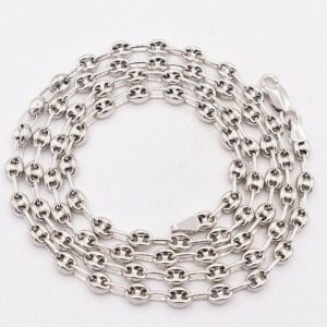 Exquisite 4.5mm Puffed Anchor Mariner Chain Necklace 14K White Gold Clad Silver 925