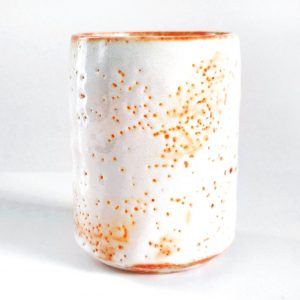 Exquisite 5.4oz Japanese Shino Ware Tea Cup Handcrafted Ceramic Masterpiece with Vibrant Orange and Red Accents
