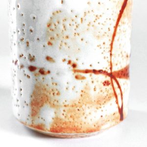 Exquisite 5.4oz Japanese Shino Ware Tea Cup Handcrafted Ceramic Masterpiece with Vibrant Orange and Red Accents