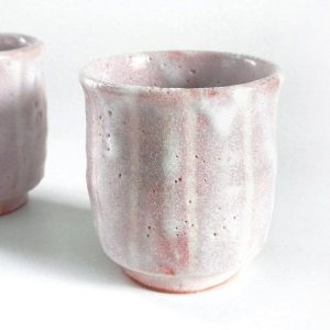 Exquisite 8.1oz Shino Ware Yunomi A Handcrafted Japanese Tea Cup in Light Pink