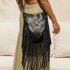 Exquisite Black Bohemian Leather Purse Intricate Carvings, Fringe Accents, and Crossbody Convenience