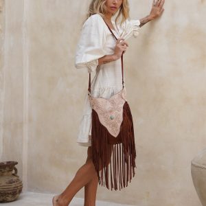 Exquisite Bohemian Brown Leather Fringe Carved Crossbody A Western Purse with Unparalleled Charm