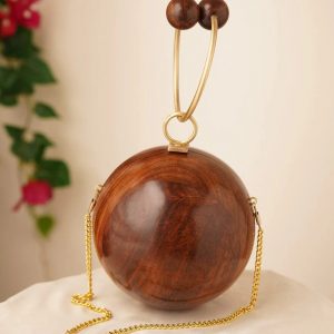 Exquisite Brown Handcrafted Wooden Clutch A Timeless Evening Accessory